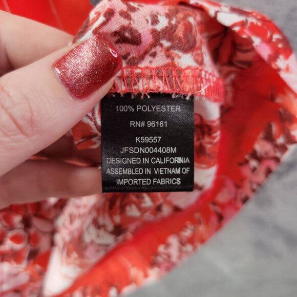 BeBop Womens L Coral Floral Border Print Dress Tie Waist‎ Boho Spring Summer - Picture 8 of 11